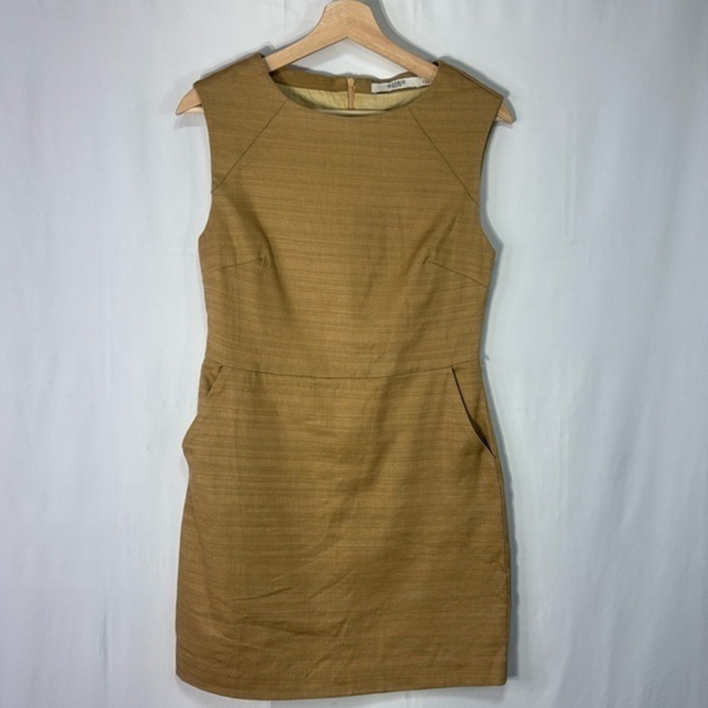 🐌 Asibio cotton linen blend tan sleeveless fitted dress with pockets